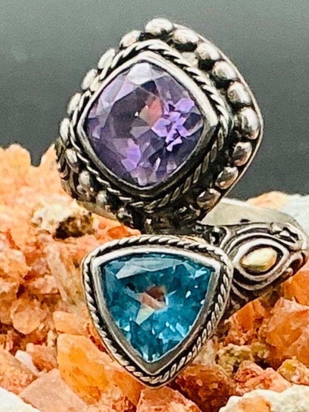 Gorgeous Amethyst & Blue Topaz Ring R180